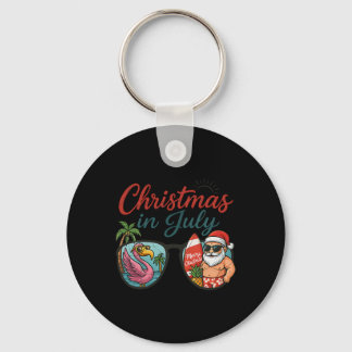 Christmas In July Sungles Santa Flamingo Summer Va Keychain
