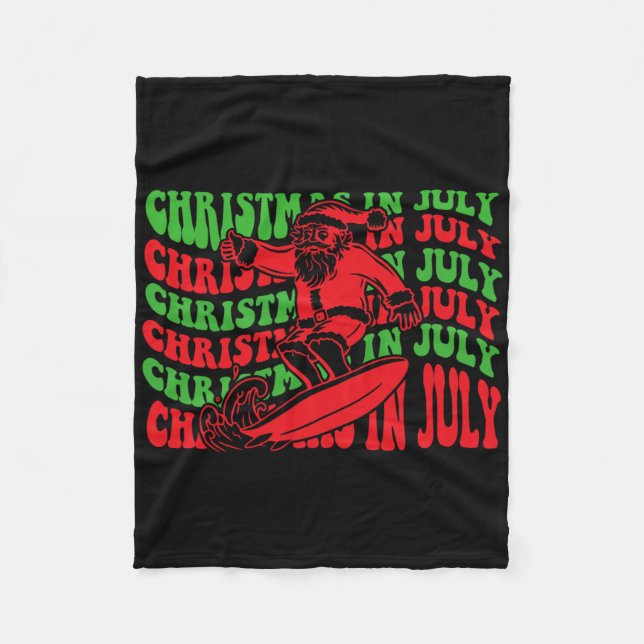 Christmas In July Surfing Funny Groovy Surfing San Fleece Blanket (Front)