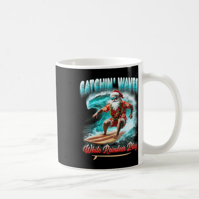 Christmas In July Surfing Santa Catchin Waves Rein Coffee Mug (Right)