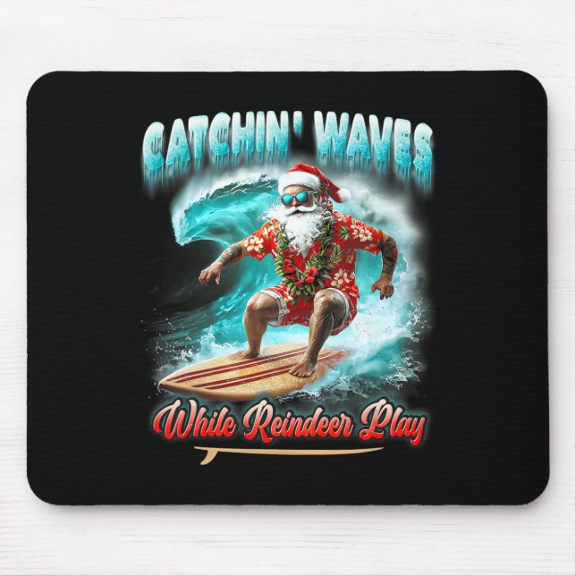 Christmas In July Surfing Santa Catchin Waves Rein Mouse Pad (Front)