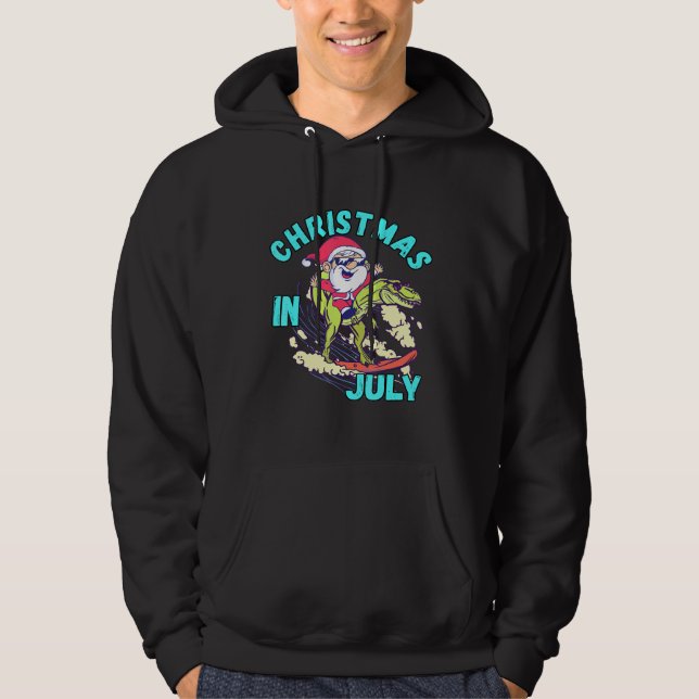 Christmas In July Surfing Santa Dinosaur Surf T-Re Hoodie (Front)