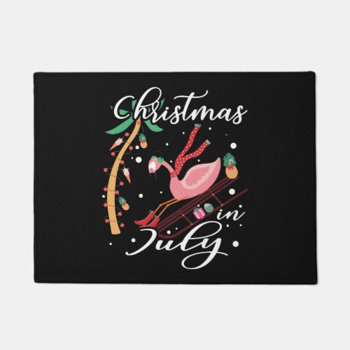 Christmas In July Tee Funny Flamingo in Santa Hat Doormat