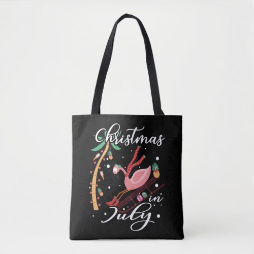 Christmas In July Tee Funny Flamingo in Santa Hat Tote Bag