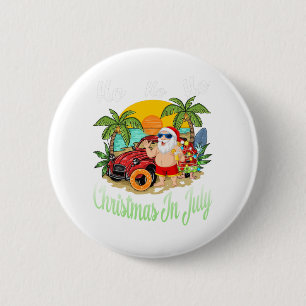 Christmas In July Tee Funny Santa Summer Beach Button