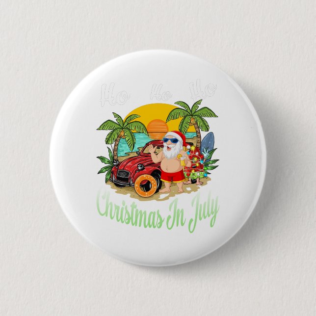 Christmas In July Tee Funny Santa Summer Beach Button (Front)