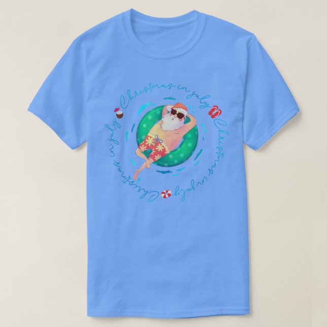 Christmas In July TFunny Santa Summer Beach Vacati T-Shirt (Design Front)