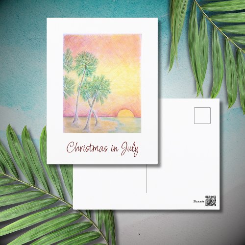 Christmas in July Tropical Beach Holiday Postcard