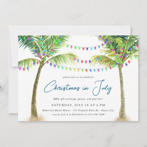 Christmas in July Tropical Beach Palm Trees  Invitation