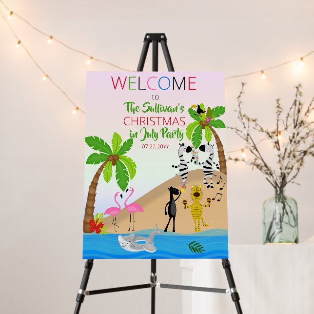 Christmas in July Tropical Beach Party Welcome Foam Board (In Situ (Stand))