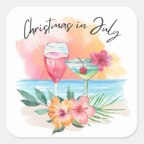 Christmas In July Tropical Beach Summer Party Square Sticker
