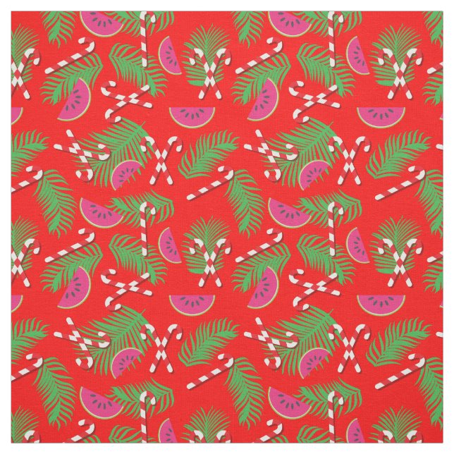 Christmas in July Tropical Candy Canes Pattern Fabric (Swatch)