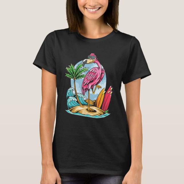 Christmas In July  Tropical Flamingo Hawaii Summer T-Shirt (Front)