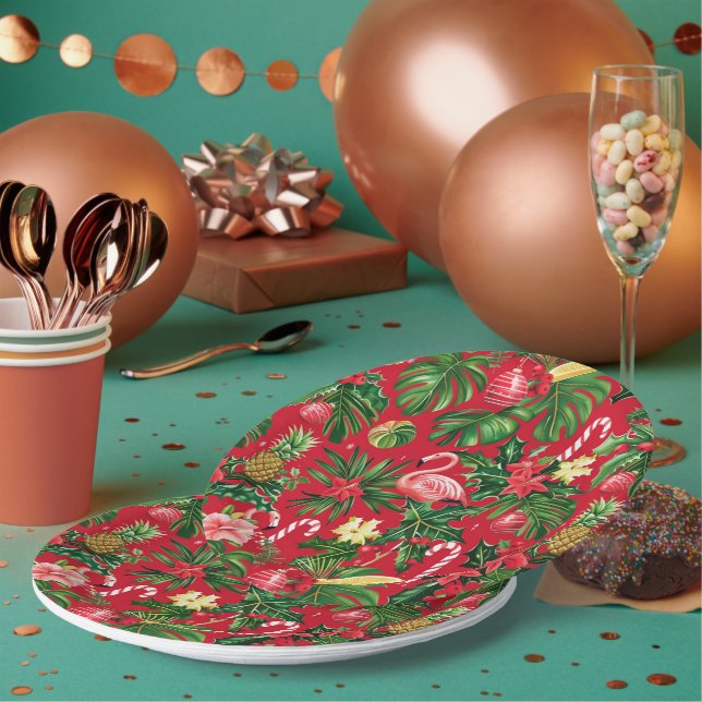 Christmas in July Tropical Pattern Paper Plates (Multi)