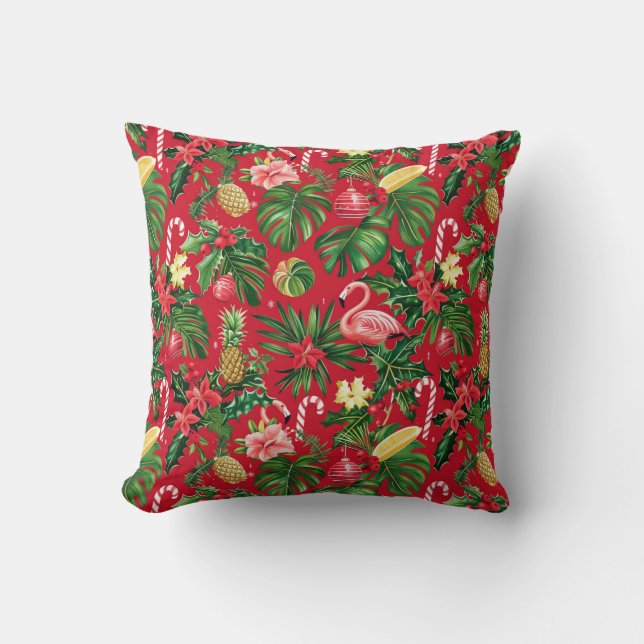 Christmas in July Tropical Pattern Throw Pillow (Front)