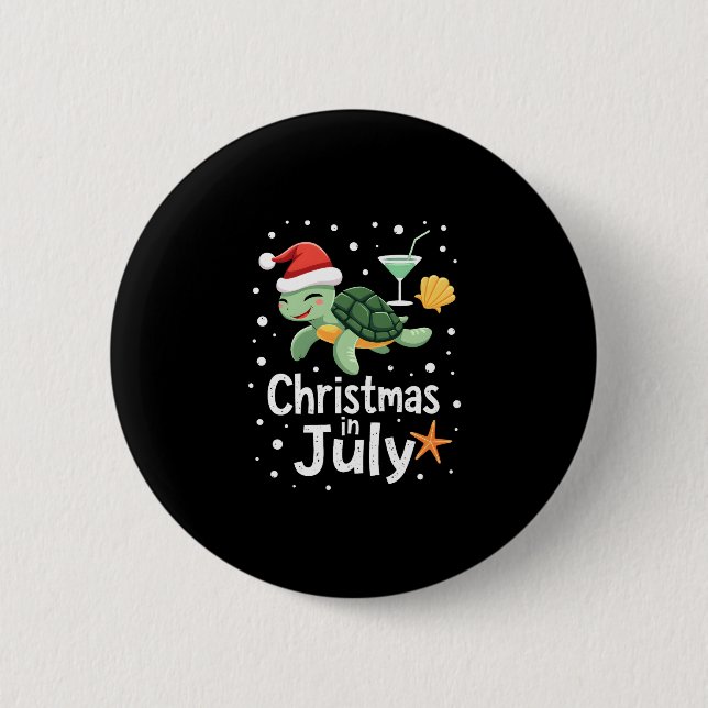 Christmas In July Turtle Summer Xmas Tortoise Wome Button (Front)