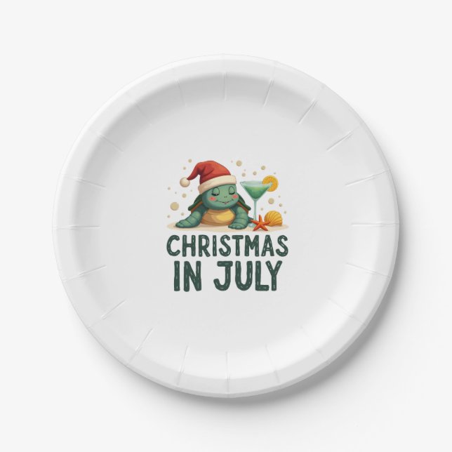 Christmas In July Turtle Summer Xmas Tortoise Wome Paper Plates (Front)
