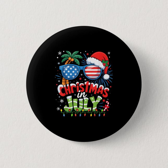 Christmas In July Usa Flag Summer Beach Hawaii San Button (Front)