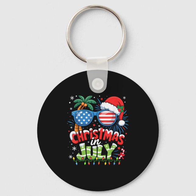 Christmas In July Usa Flag Summer Beach Hawaii San Keychain (Front)