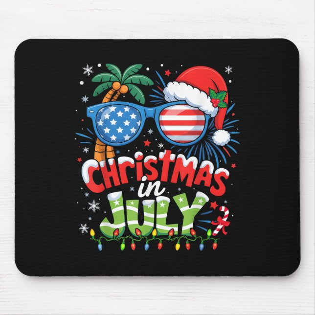 Christmas In July Usa Flag Summer Beach Hawaii San Mouse Pad (Front)