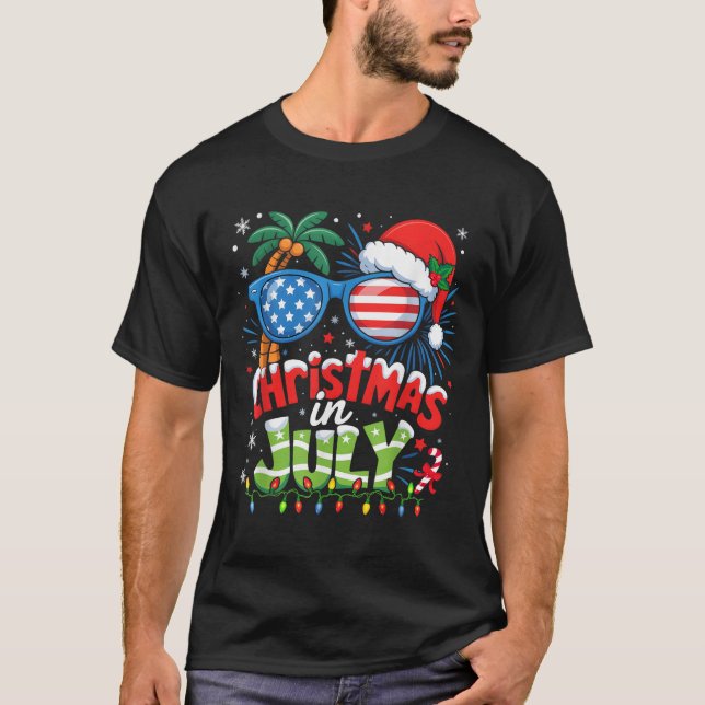 Christmas In July Usa Flag Summer Beach Hawaii San T-Shirt (Front)
