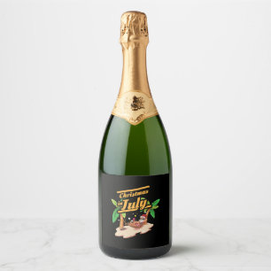 Christmas In July Vacation Santa Beach Summer Funn Sparkling Wine Label