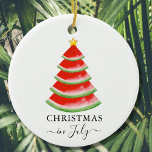 Christmas in July Watermelon Ceramic Ornament<br><div class="desc">These fun Christmas in July ornament is decorated with a red watercolor watermelon Christmas tree.
Because we create our artwork you won't find this exact image from other designers.
Original Watercolor © Michele Davies.</div>