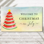 Christmas in July Watermelon Christmas Tree Banner<br><div class="desc">This Christmas in July Banner is decorated with a red watermelon Christmas tree on a colorful watercolor background.
Because we create our artwork you won't find this exact image from other designers.
Original Watercolor © Michele Davies.</div>