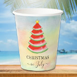Christmas in July Watermelon Christmas Tree Paper Cups<br><div class="desc">These Christmas in July Paper Cups are decorated with a red watercolor watermelon Christmas tree on a colorful background.
Because we create our artwork you won't find this exact image from other designers.
Original Watercolor © Michele Davies.</div>