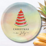 Christmas in July Watermelon Christmas Tree Paper Plates<br><div class="desc">These fun Christmas in July Paper Plates are decorated with a red watercolor watermelon Christmas tree on a colorful background.
Because we create our artwork you won't find this exact image from other designers.
Original Watercolor © Michele Davies.</div>