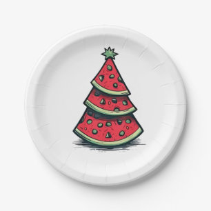 Christmas in July Watermelon Christmas Tree Paper Plates
