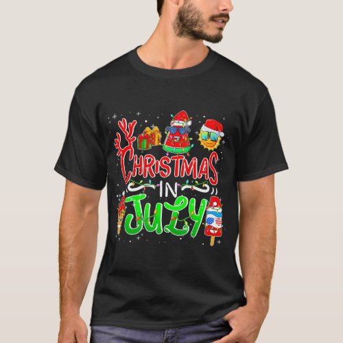 Christmas In July Watermelon Ice Cream Pops Santa T_Shirt