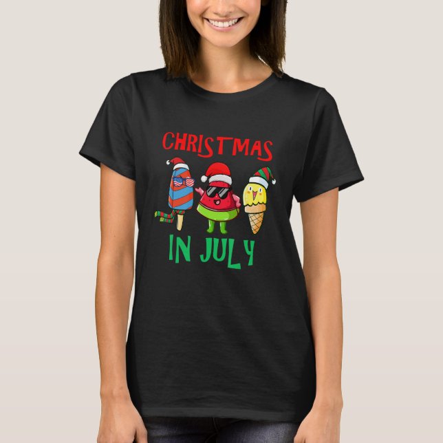 Christmas In July Watermelon Ice Pops Xmas Santa H T-Shirt (Front)