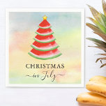 Christmas in July Watermelon Napkins<br><div class="desc">These fun Christmas in July Paper Napkins are decorated with a red watercolor watermelon Christmas tree on a colorful background.
Because we create our artwork you won't find this exact image from other designers.
Original Watercolor © Michele Davies.</div>