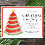 Christmas in July Watermelon Party Invitation Postcard<br><div class="desc">This Christmas in July Party Invitation postcard is decorated with a red watercolor watermelon Christmas tree. Easily customizable. Use the Design Tool to change the text size,  style,  or color. Because we create our artwork you won't find this exact image from other designers. Original Watercolor © Michele Davies.</div>
