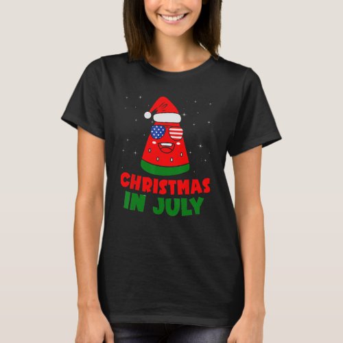 Christmas In July Watermelon Santa s Hat American  T_Shirt