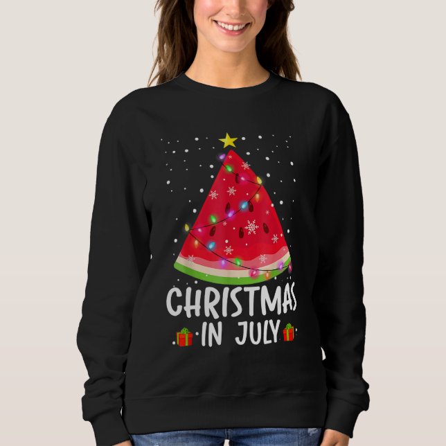Christmas In July Watermelon Santa Summer Tree Sweatshirt (Front)