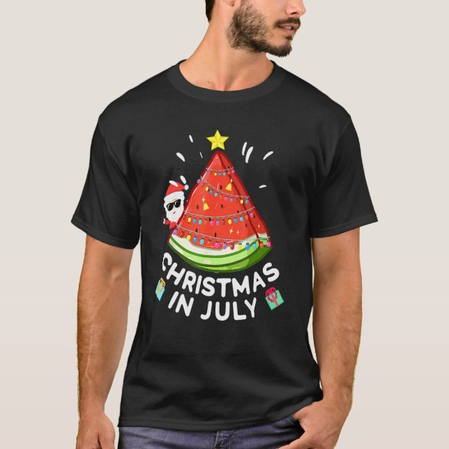 Christmas In July Watermelon Santa Summer Vacation T-Shirt (Front)