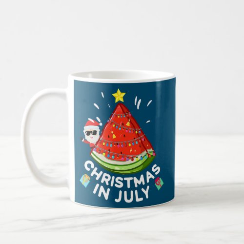 Christmas In July Watermelon Santa Tree Lights Coffee Mug