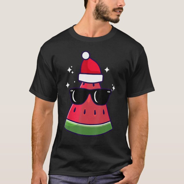 Christmas In July Watermelon Summer Santa Xmas Cut T-Shirt (Front)