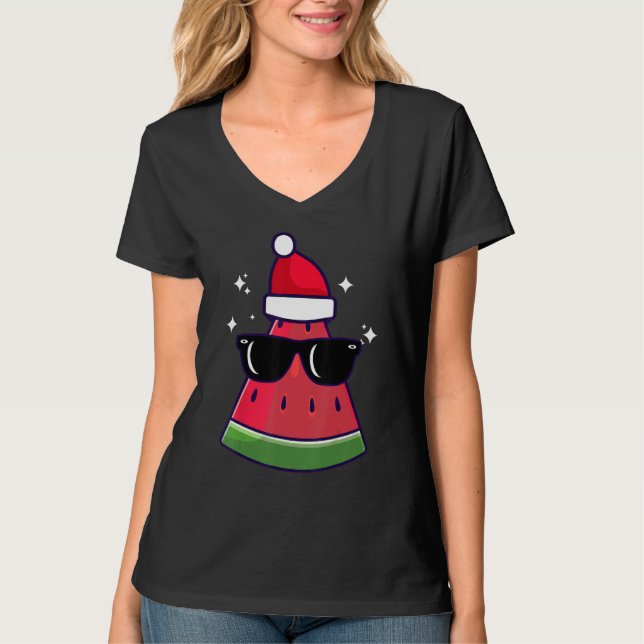 Christmas In July Watermelon Summer Santa Xmas Cut T-Shirt (Front)