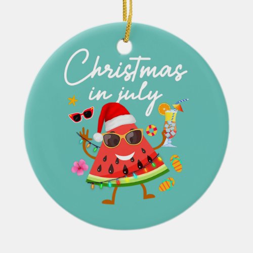 Christmas in July Watermelon Summer Vacation Ceramic Ornament