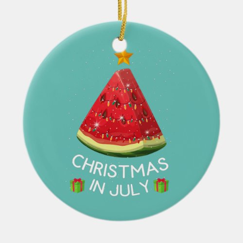 Christmas In July Watermelon Summer Vacation Mid Ceramic Ornament