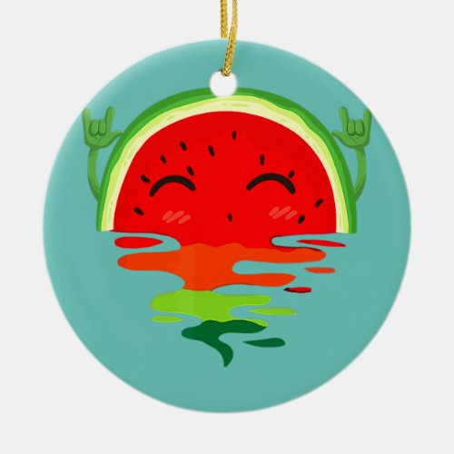 Christmas In July Watermelon Sunset Beach Summer Ceramic Ornament