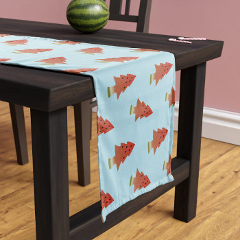 Christmas In July Watermelon Tree Pattern Blue Short Table Runner by watermelontree at Zazzle