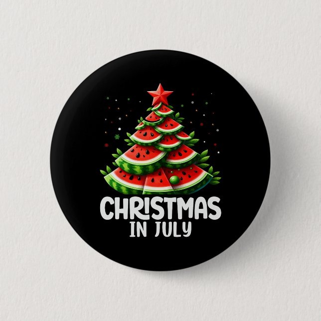 Christmas In July Watermelon Xmas Tree Mens Womens Button (Front)