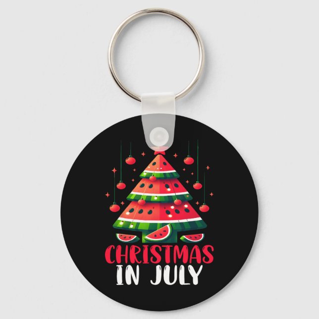Christmas In July Watermelon Xmas Tree Mens Womens Keychain (Front)