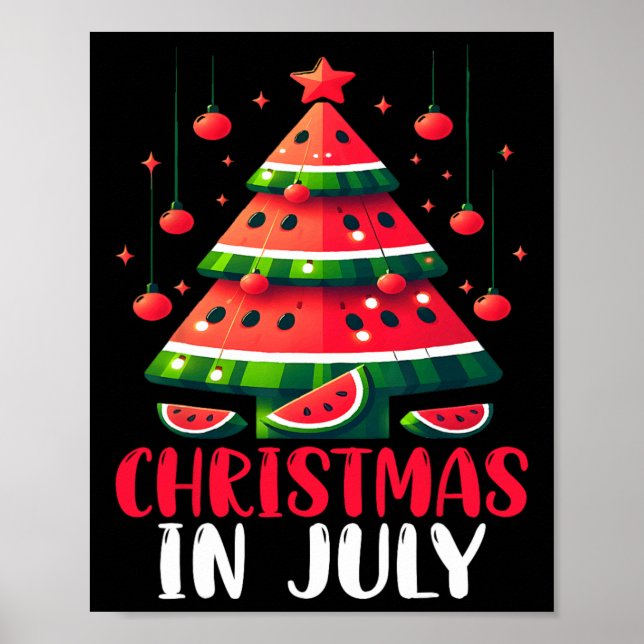 Christmas In July Watermelon Xmas Tree Mens Womens Poster (Front)