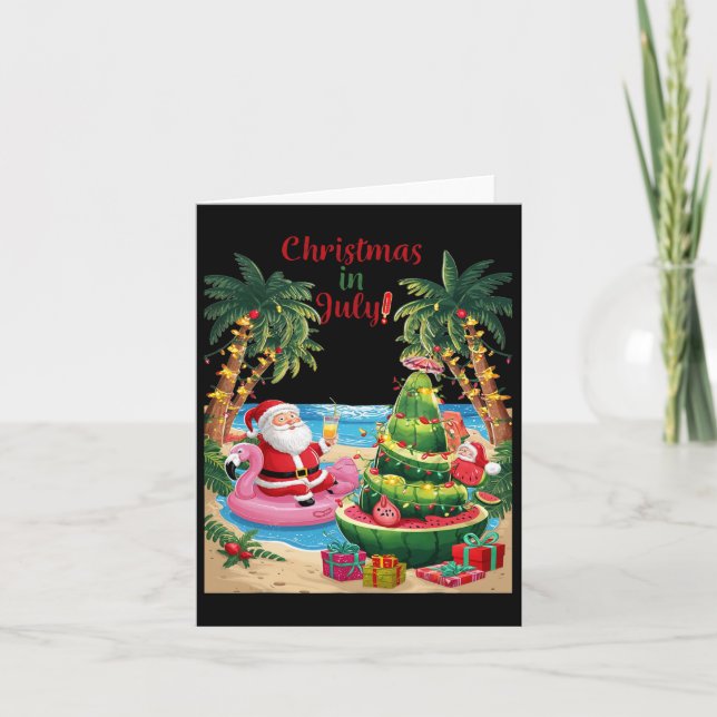 Christmas In July Watermelon Xmas Tree Santa Beach Card (Front)