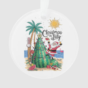 Christmas in July Watermelon Xmas Tree Santa Beach Ornament