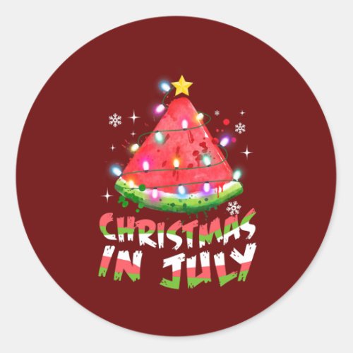 Christmas In July Watermelon Xmas Tree Summer Men Classic Round Sticker